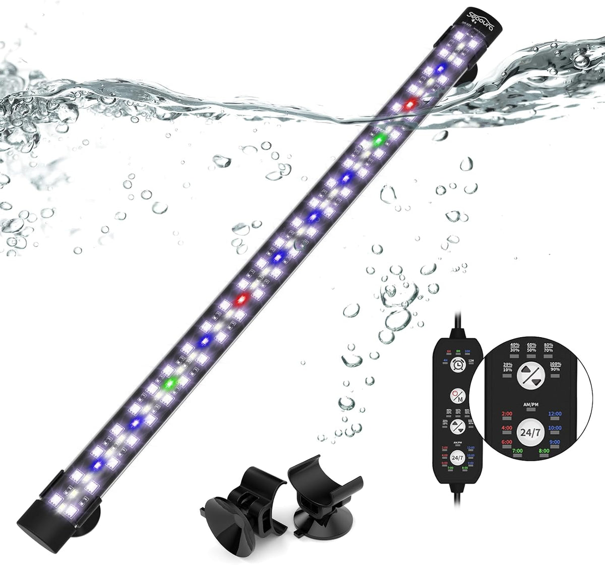 SEAOURA 24/7 Submersible LED Aquarium Light for Plants Fish Tank - 18.9 Inch length