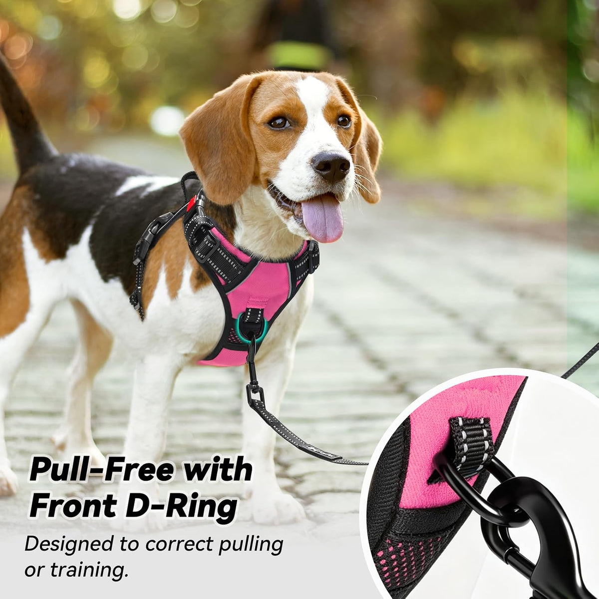 PoyPet No Pull Dog Harness Medium with Front Clip & Neck Release - Medium / Pink - image 3