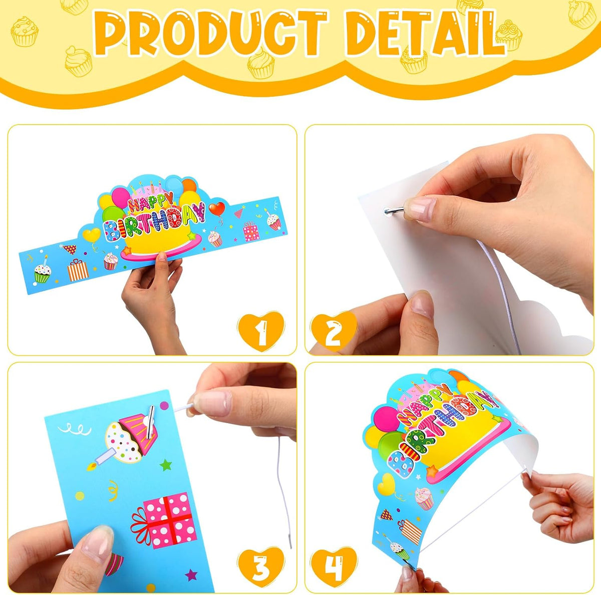 Yunsailing 36 Pcs Birthday Crowns Kids Classroom Party, Pink - Blue - image 3