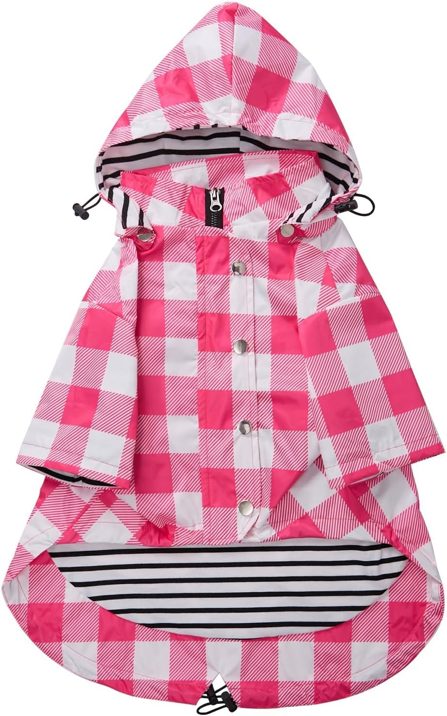 Dog Zip Up Raincoat with Reflective Buttons - XX-Large / Pink Plaid