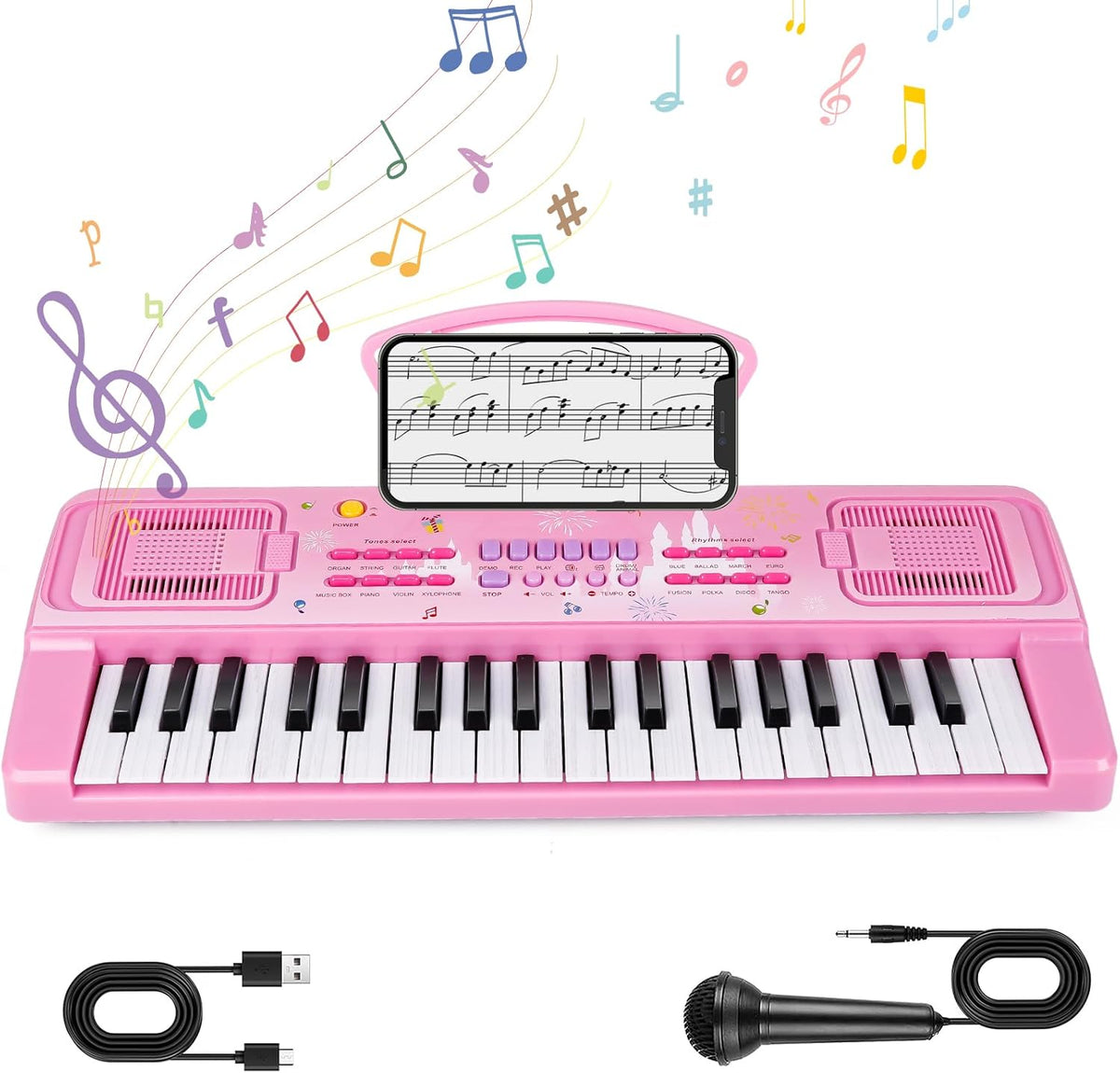 37 Keys Kids Keyboard Piano with Music Stand, Microphone - Pink