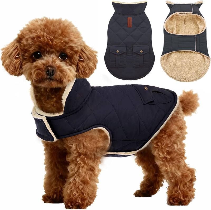 ASENKU Dog Winter Coat, Thick Plush Fleece Lining Dog Jacket with Pockets – Essentials for Dogs - Large / Navy Blue