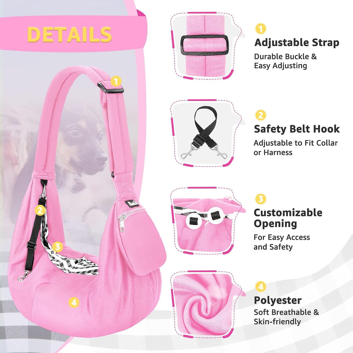 SlowTon Dog Carrier Sling - G-Pink Knitted Fabric / For Pets 6-12lbs - image 2
