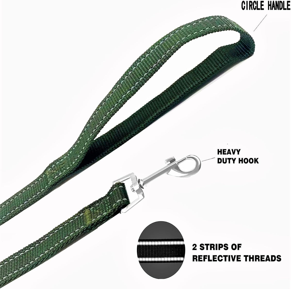 Nylon Training Dog Leash for Small Medium Large Dogs, Camping - Reflective Green / 1" x 50ft - image 4