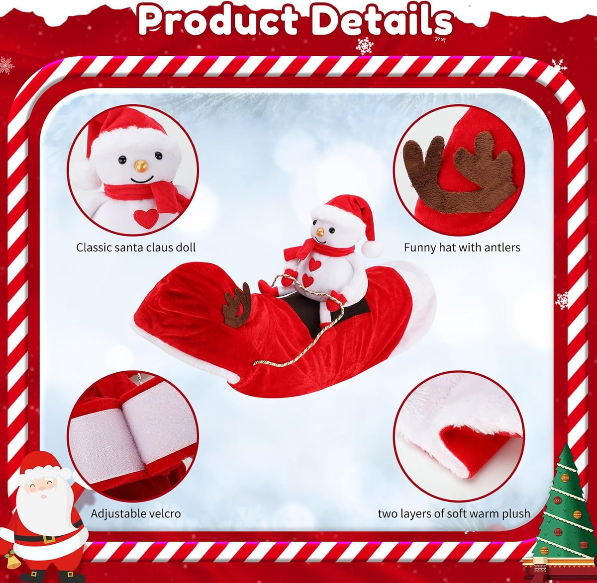 Santa Dog Costume, Dog Christmas Outfit, Riding Pet Costume - Snowman / S(Neck:10.2-11.8" Chest:13-18.5") - image 3