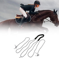 QWORK Adjustable Horse Training and Lunging Aid with Rear Fleece Cover, Navy/Red, Encourages Proper Head Carriage and Comfortable Stretching, Durable Braided Nylon Rope with Metal Clips,