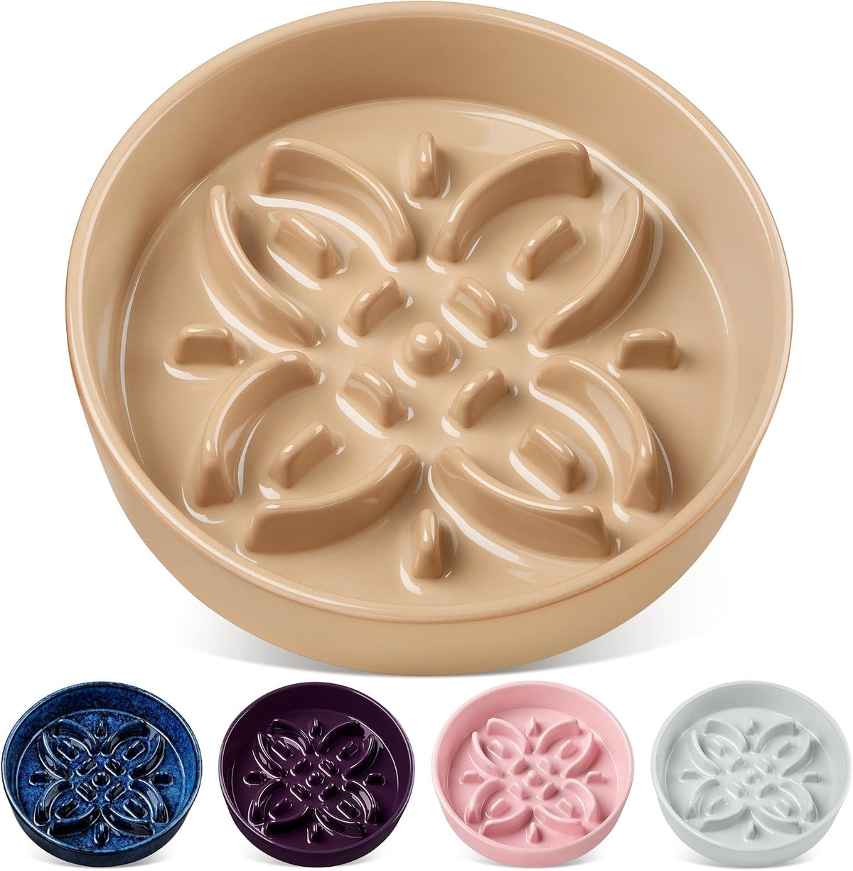 vancasso Ceramic Slow Feeder Dog Bowls - L-3 Cups / Brown