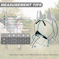 Luminous Horse Fly Mask with Long Nose, Ears, Full Face & Eye Protection - Full Mesh, Detachable Nose Cover, Fleece Padded Edging, Hook-and-Loop Straps with Webbing, Hanging Straps Grey