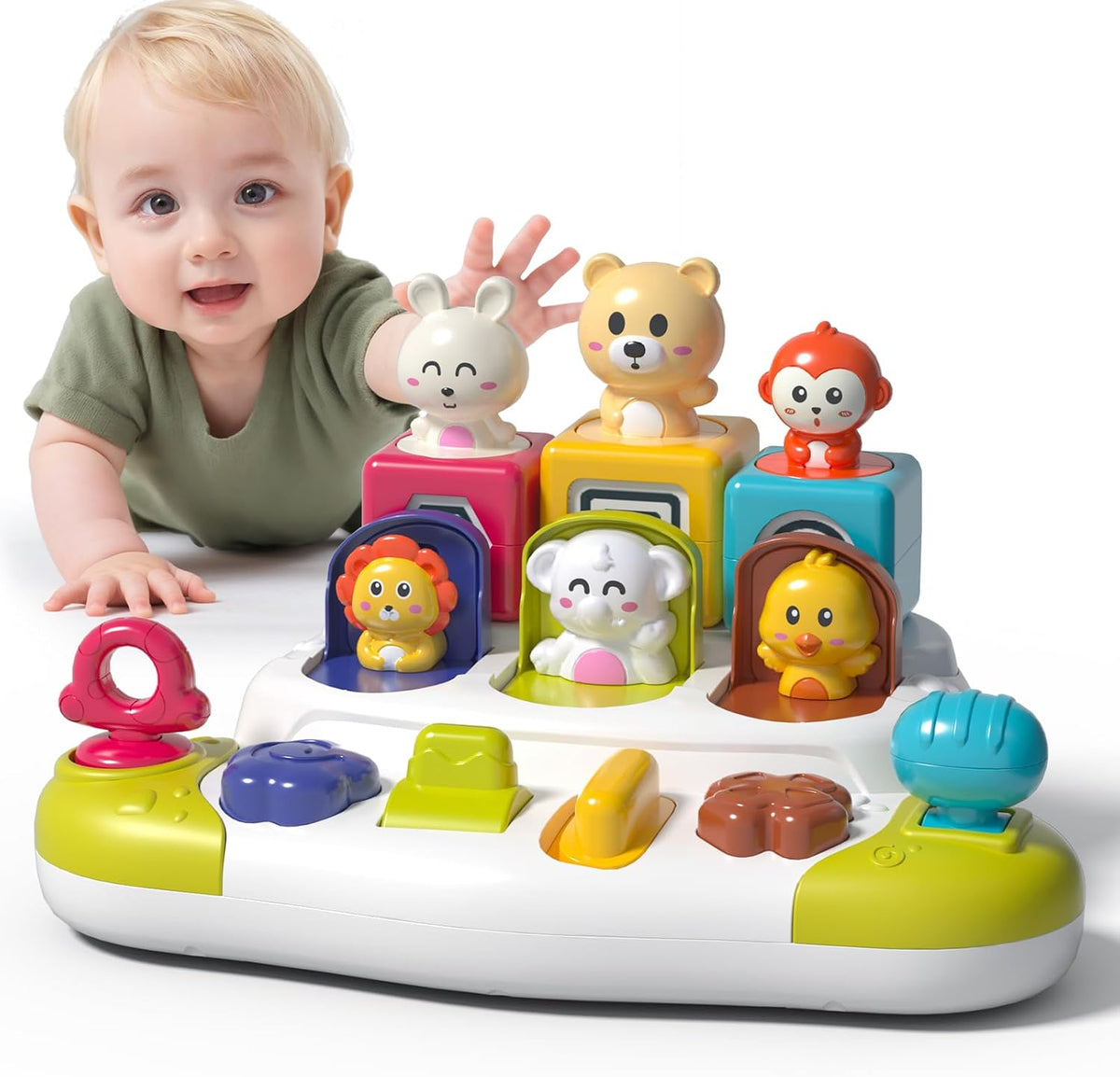 PANITU baby pop up animal toy with 6 colorful animals and big buttons