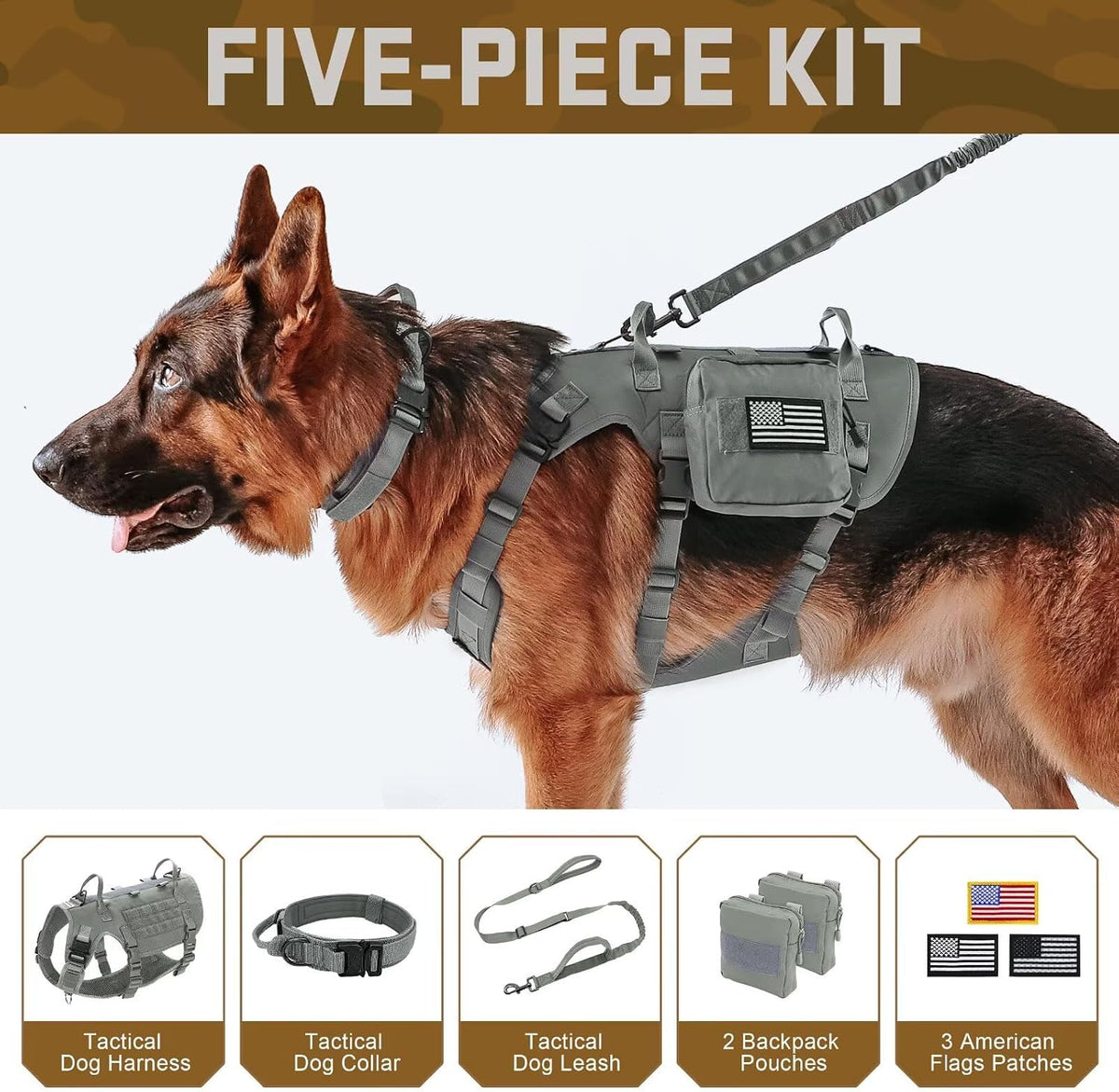 Forestpaw Tactical Dog Harness for Large Dogs, Military, L - M:Chest 22-35",Fit 30-80lbs / Gray - image 2