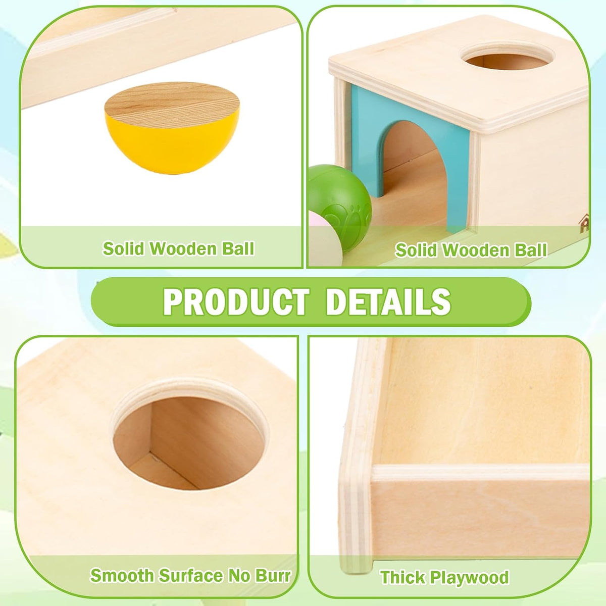 Adena Montessori Object Permanence Box with Tray Three Balls - Blue Door - image 4