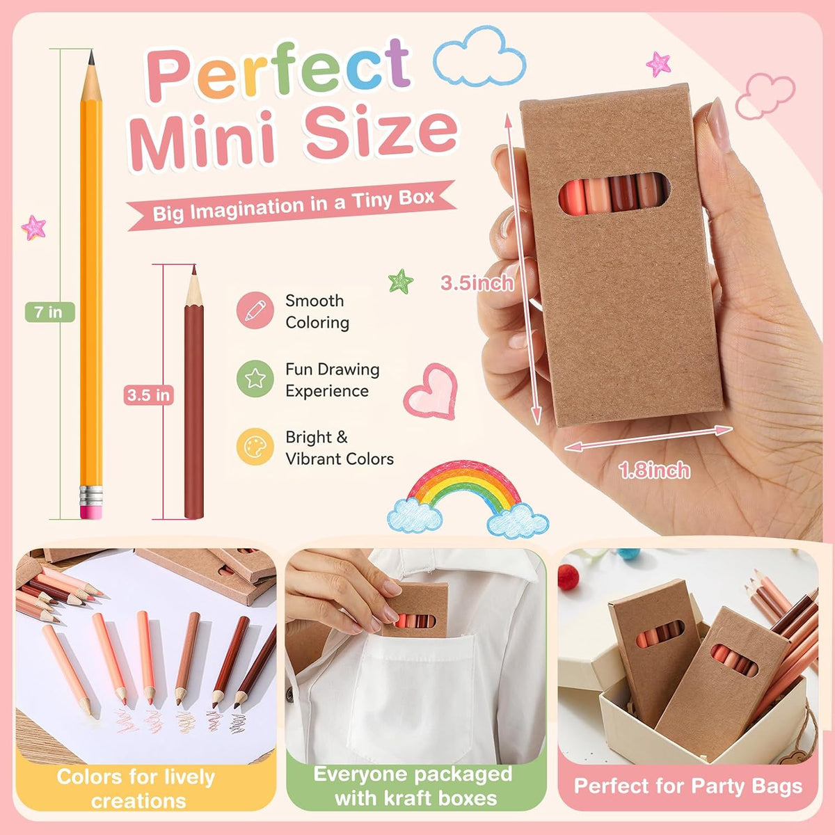 Ctosree mini colored pencils in kraft boxes, 6 natural wood pencils per box - view 8