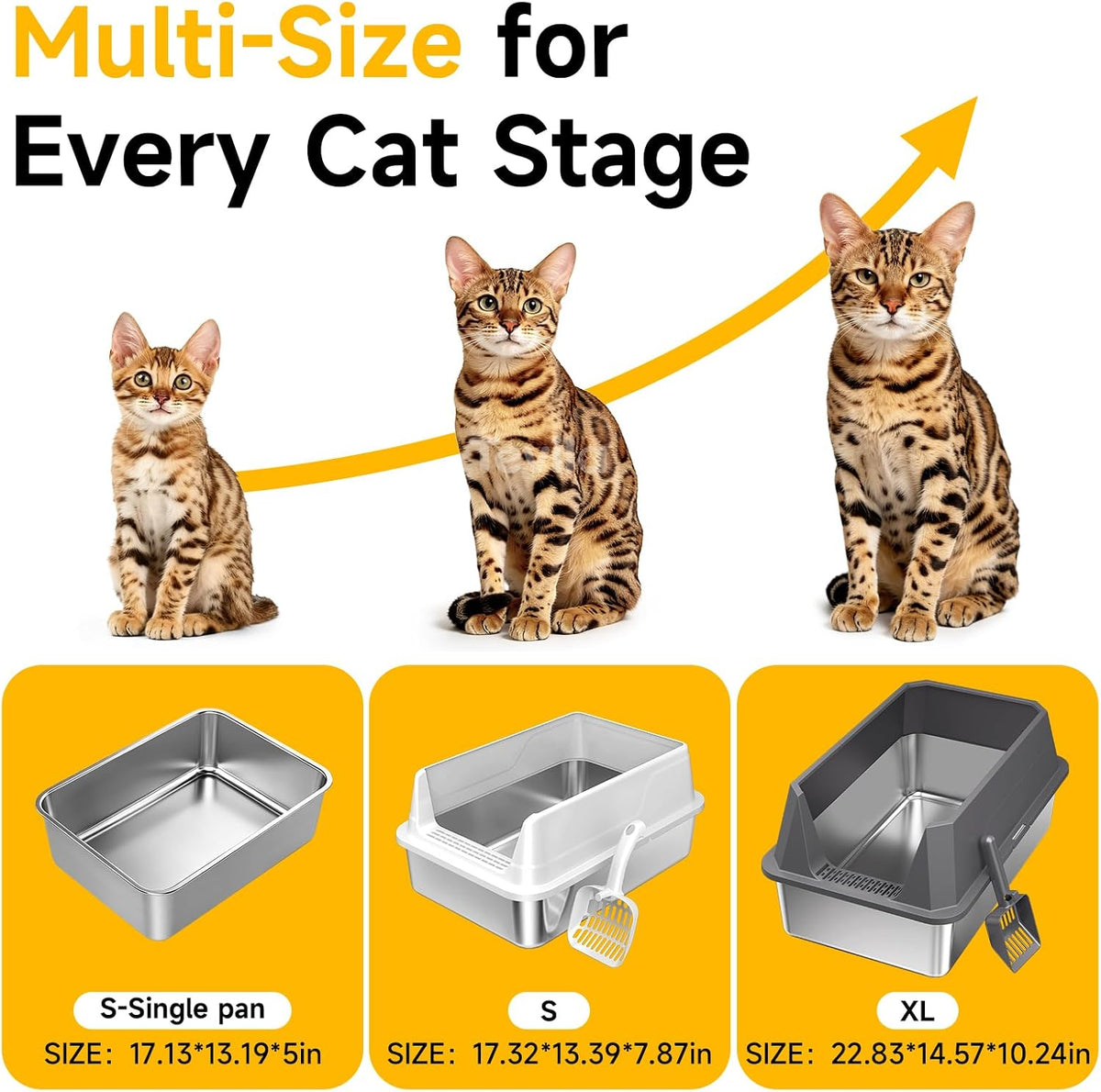 Stainless Steel Litter Box with Scoop, Small Metal Pan for Cats - silver - image 2
