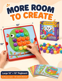 Button Art Toys for Toddlers Ages 3+, Mosaic Peg Board – Fun for Kids & Family - Animal - image 2