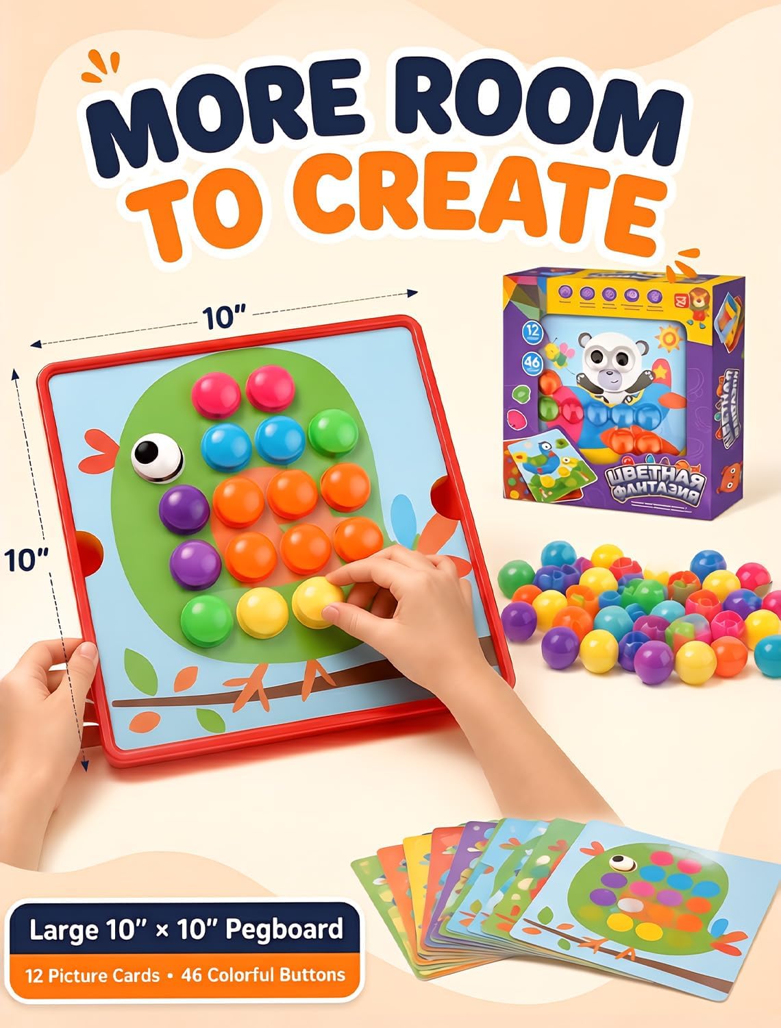 Button Art Toys for Toddlers Ages 3+, Mosaic Peg Board – Fun for Kids & Family - Animal - image 2