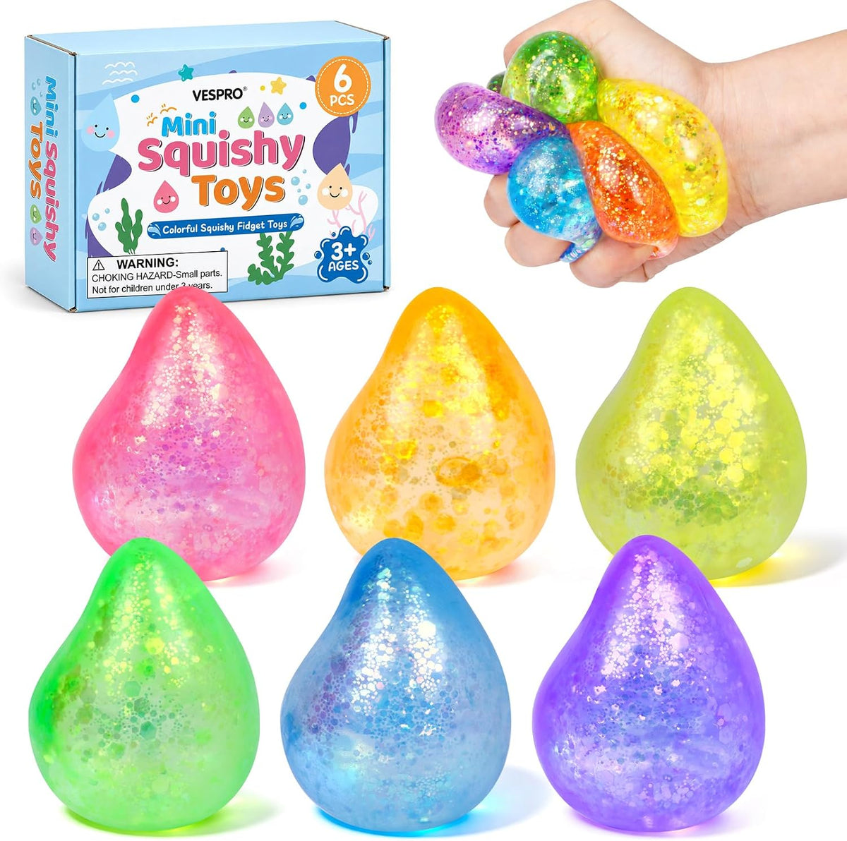 16 Pack Slow Rising Stress Balls，Textured Memory Soft Stress Ball – Fun for Kids & Family - 6 Pack Water Droplet Stress Balls