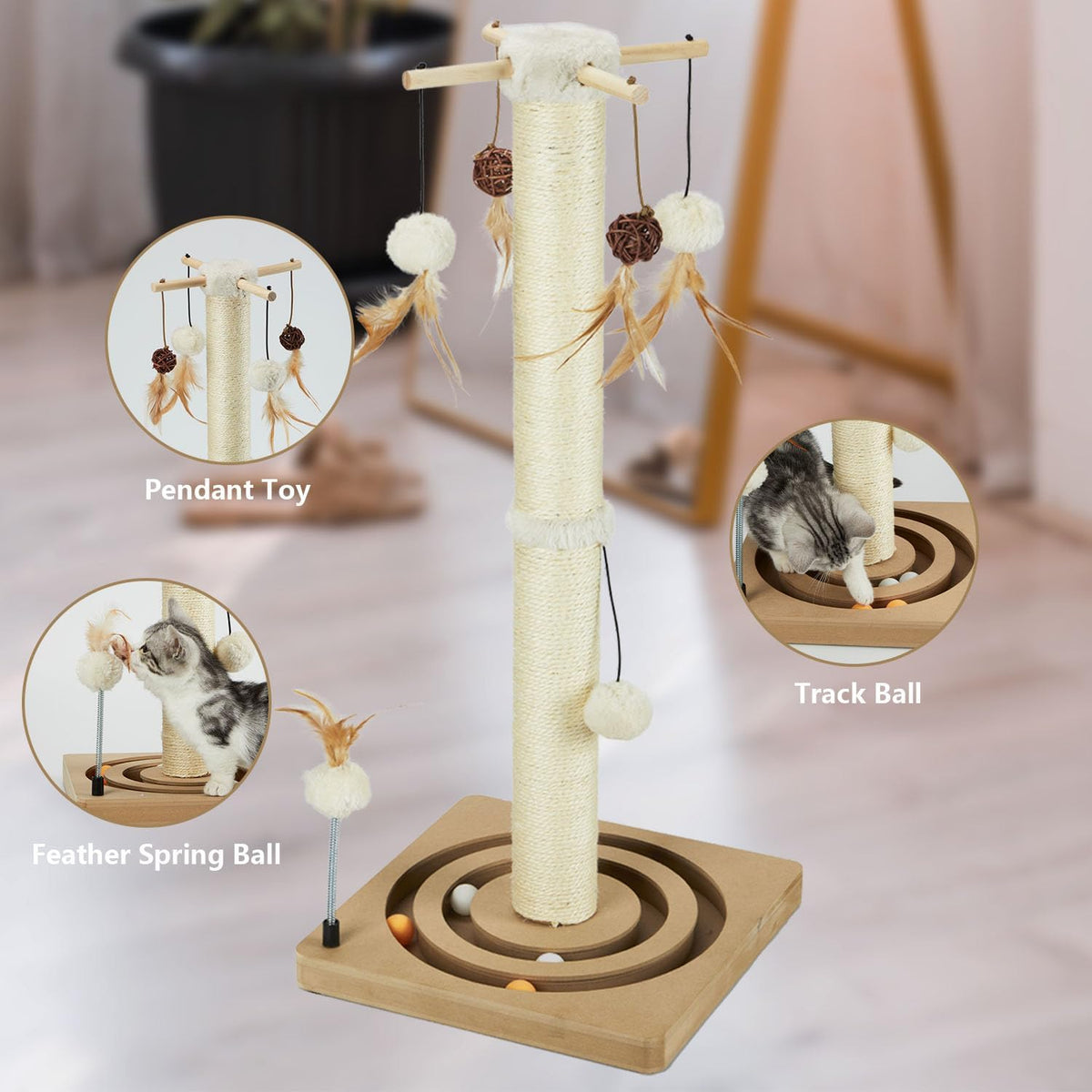 PEEKAB Cat Scratching Post Sisal Scratch Posts for Indoor Kittens - 30 inches Double Orbit - image 2