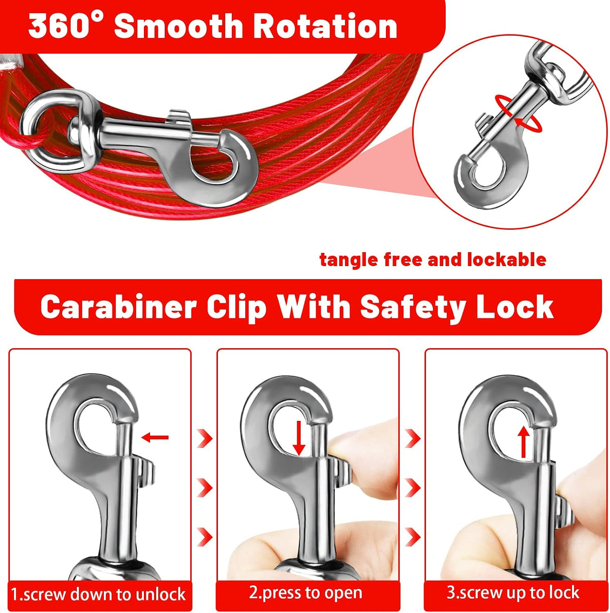 Dog Tie Out Cable, Dog Runner Cable – Essentials for Dogs - 25FT / Red - image 2