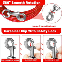 Dog Tie Out Cable 10/15/20/25/30 FT Runner for Yard Steel Wire Cable with Durable Superior Clips Red Chains for Outside Dog Lead for Large Up to 165 Lbs