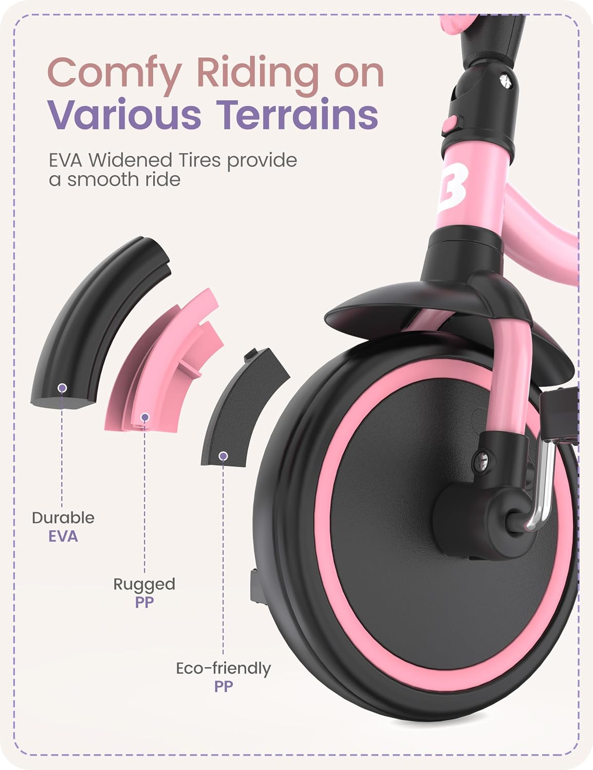 besrey Toddler Tricycle with Bell - Pink - image 4
