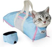 Cinf Cat Restraint Grooming Bag - M Size–Fits most adult cats (8–12 lbs) / Sky Blue Blush