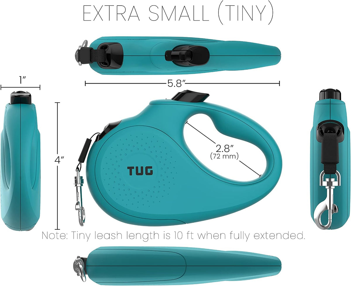 TUG Monochrome 360° Tangle-Free Retractable Dog Leash - Aqua / Tiny, 10 ft - image 2
