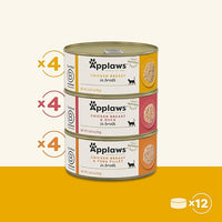 Applaws Natural Wet Canned Cat Food, Made with Limited and Natural Ingredients, Real Protein with No Artificial Additives, Chicken Selection Variety Pack in Broth (12 x 2.47oz Cans)