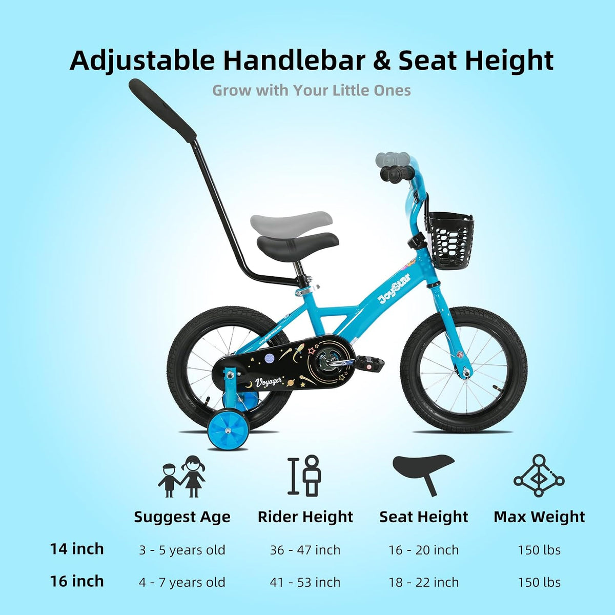 JOYSTAR 10" 12" 14" 16" Kids Bike for Boys and Girls Ages 1-7Y – Fun for Kids & Family - Blue / 16 Inch with Training Wheels - image 2
