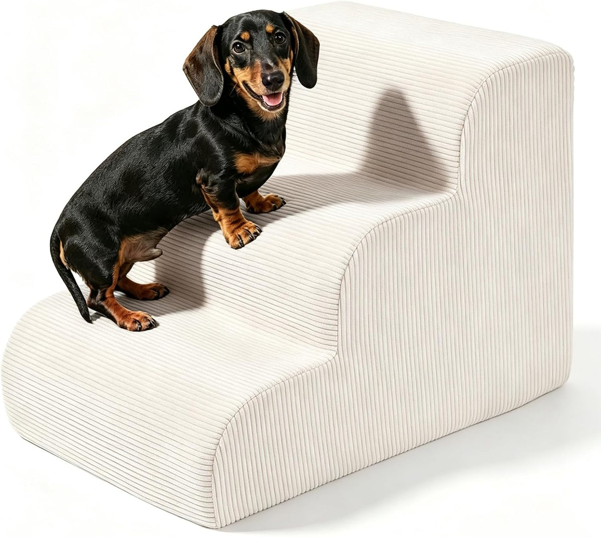 Dog Stairs for Bed & Couch, 18" H 4-Step Pet Ramp for Small Dogs - Beige / 3 / Standard 15" Height