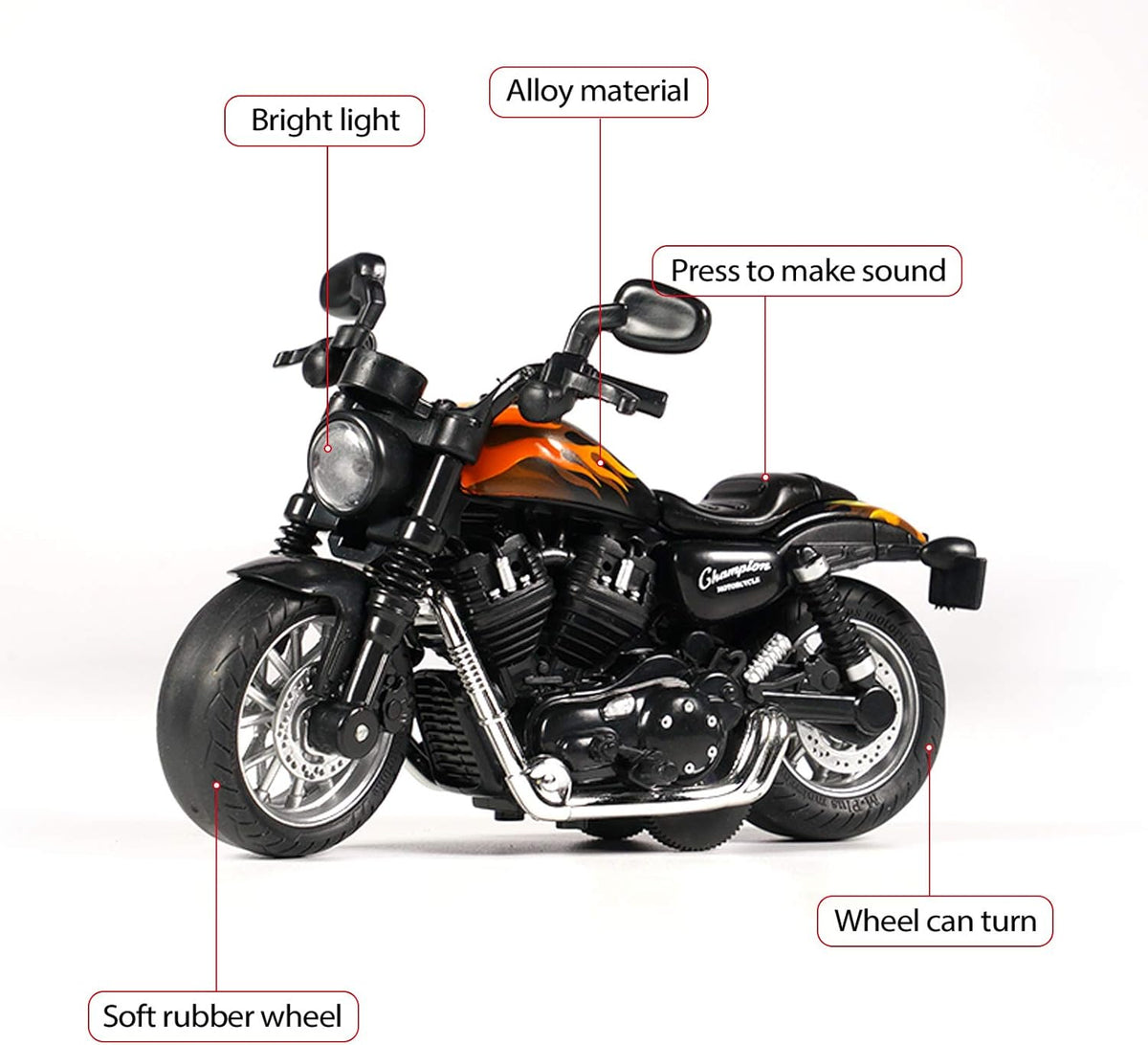 Toy Motorcycle, Pull Back Moto Bike Toy with Sound and Light – Fun for Kids & Family - Black - image 2