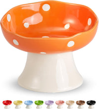 Red Mushroom Cat Bowl, Elevated Ceramic Bowl for Cats – Essentials for Cats - Orange