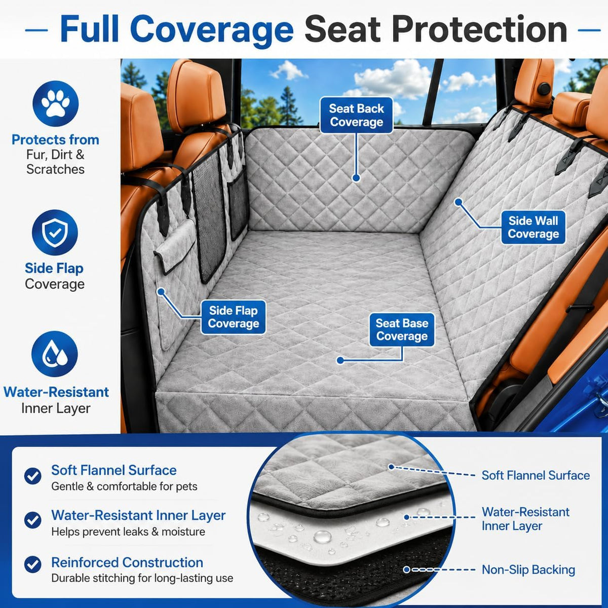 IJVAE Dog Seat Cover for Back Seat - Gray flannel / For Full Size Truck - image 4