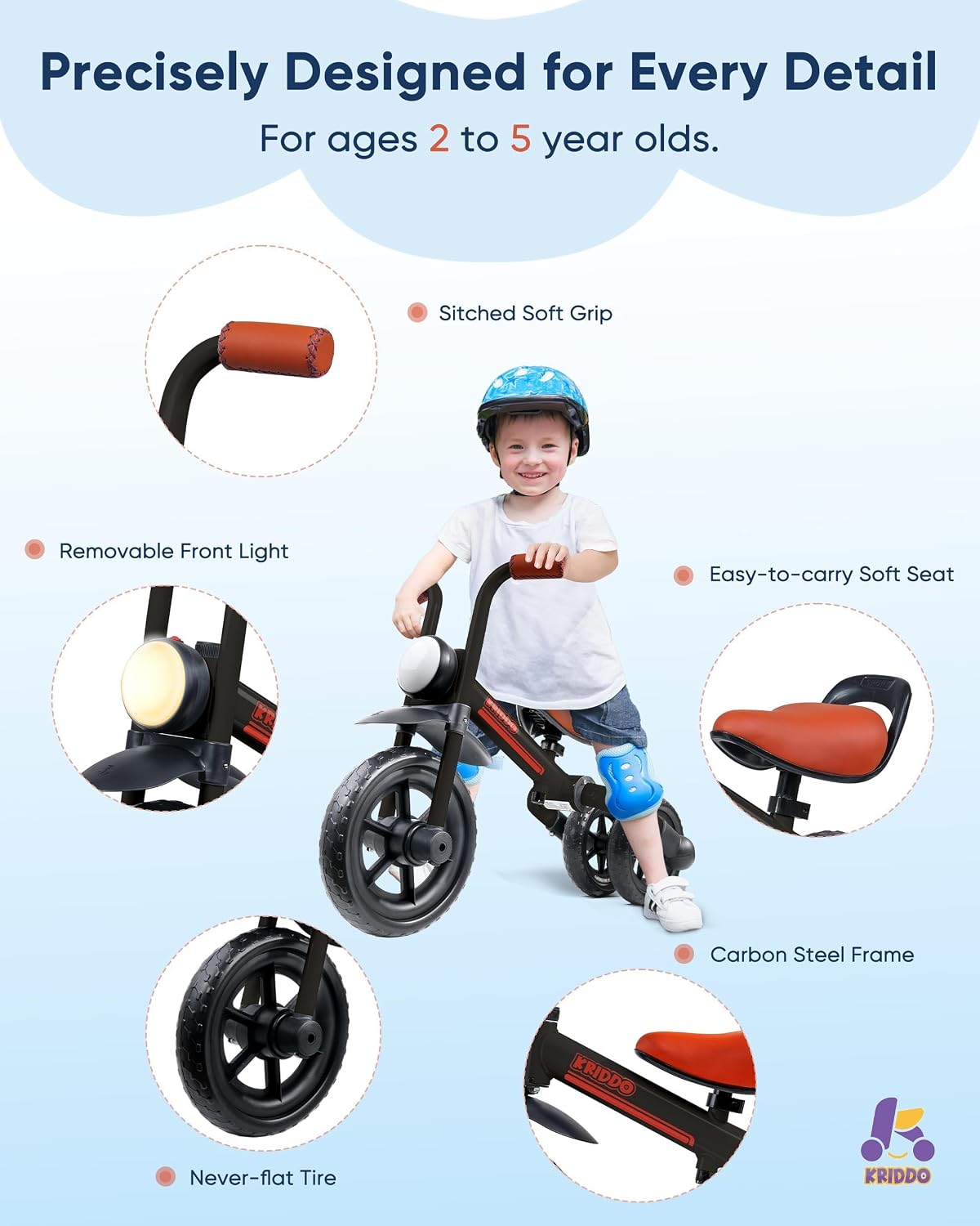 KRIDDO 2-in-1 Foldable Balance Bike and Toddler Tricycle for 2 to 5 - Black - image 4
