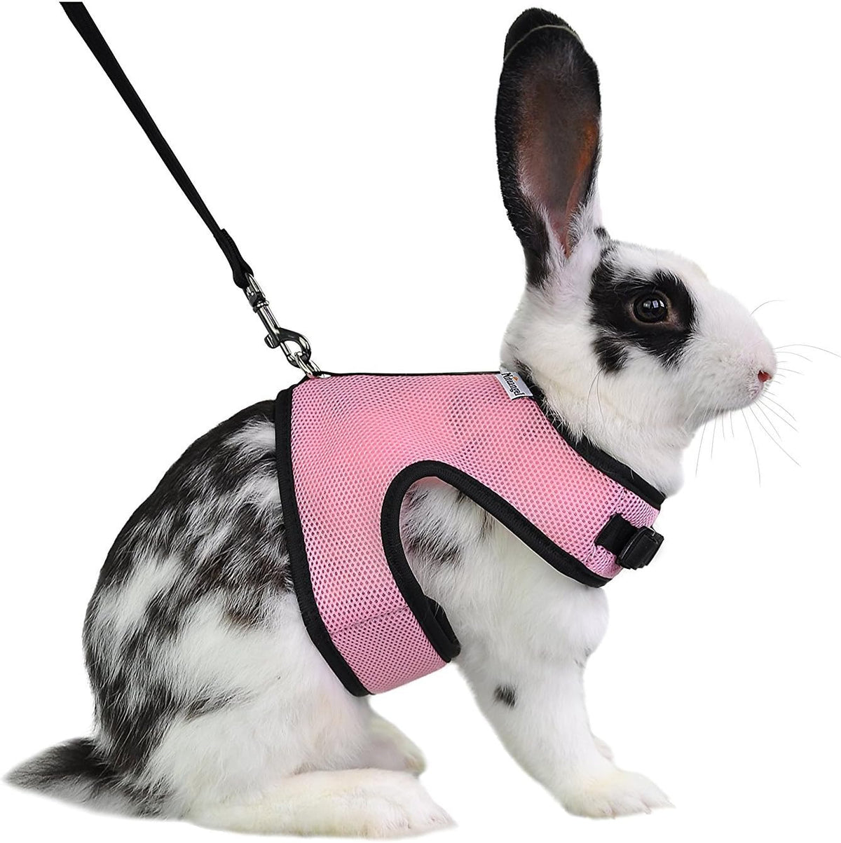 Niteangel Adjustable Soft Harness with Elastic Leash for Rabbits – Essentials for Small Pets - L / Pink