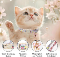 2 Pack Cute Cat Collars - Cartoon Bee Ladybug Breakaway Cat Collar with Bell & Matching Pendant - Fruit Bow - image 3