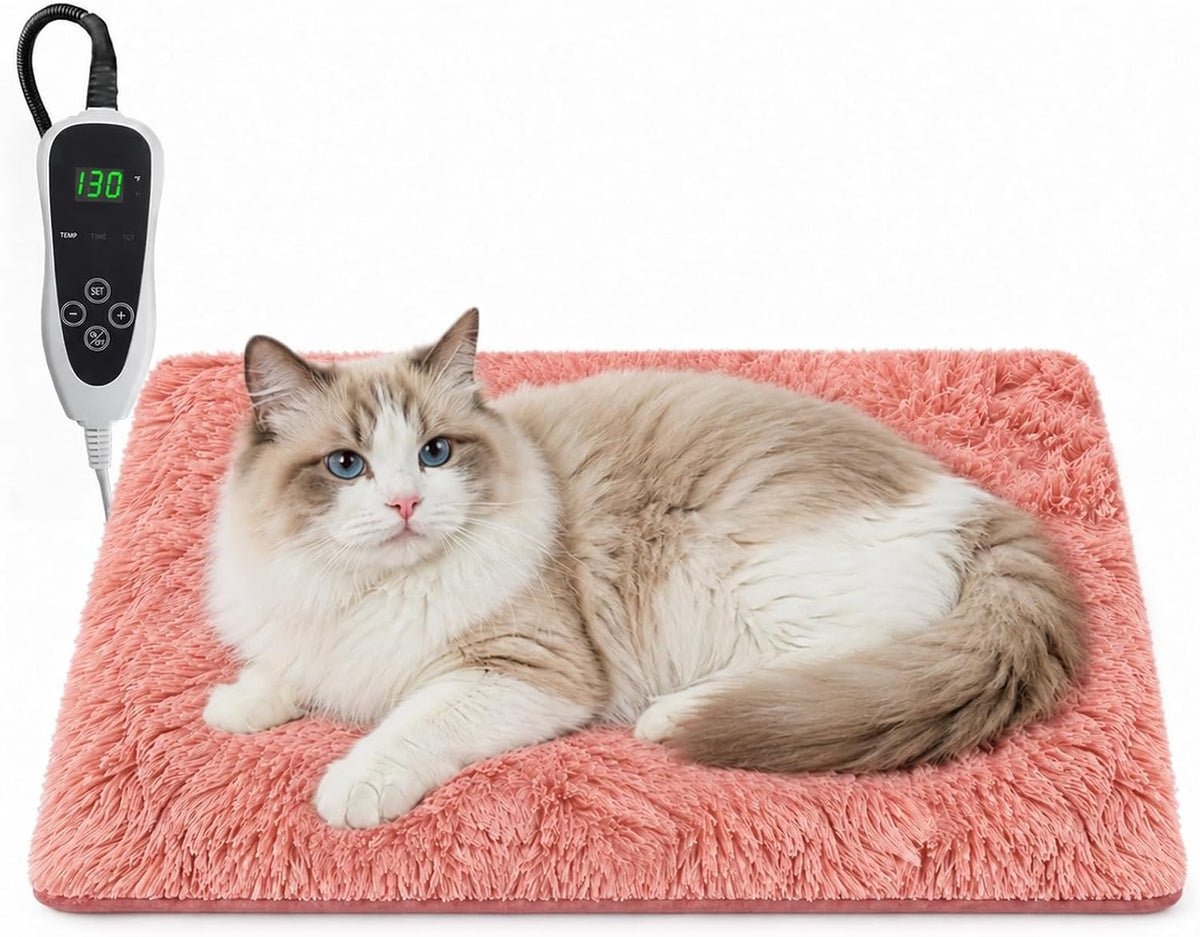 Pet Heating Pad for Cats with Normally Open Function - Pink Plush / 17.0"L x 13.0"W