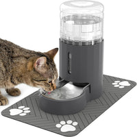 JUNSPOW Cat Water Dispenser and Stainless Steel Bowl – Essentials for Cats - Grey / 4L + Mat