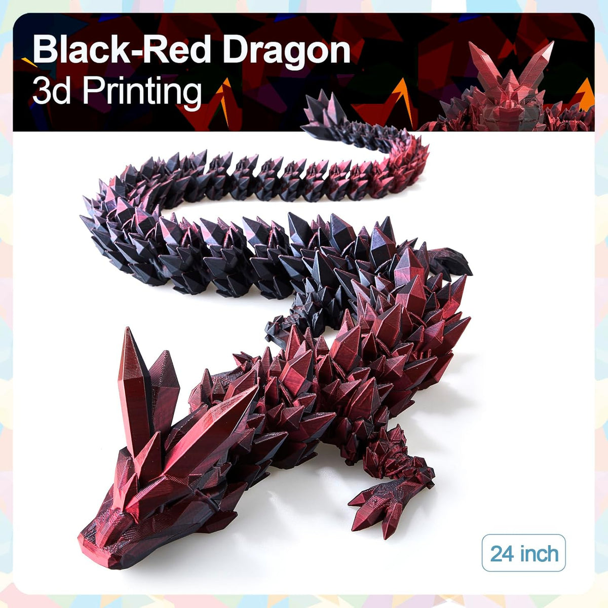 3D Printed Dragon 24 Inch - Red Black / 24in - image 2