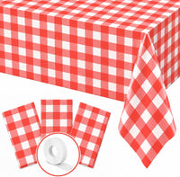 Stone Wall Table Covers, 54"x108" XL, Medieval Party Decorations - Red Gingham (Pack of 3)