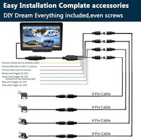 10.1" 1080P Backup Camera Monitor & Built-in DVR for RV Truck Trailer Rear Side Front Reversing View Wired System FHD Image 4 Split Large Screen 64GB Recorder IP69 Waterproof Avoid Blind Spot Kit