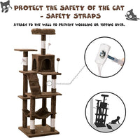 MWPO 63.8 inches Multi-Level Cat Tree for Large Cats with Sisal-Covered Scratching Posts, Padded Platform, Hammock and Condo,Stable Cat Tower Cat Condo Pet Play House (Brown)