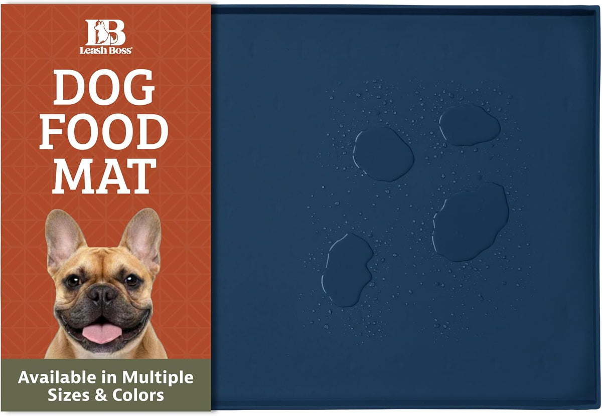 Leash Boss Rectangular Silicone Pet Feeding Mat, Raised Edge - 2 Pack - Small - 18" x 11" / Navy