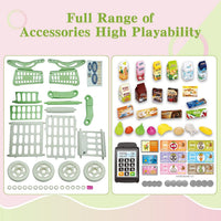RedCrab kids shopping cart toy in green with 54 pretend fruit, vegetable and money accessories - view 3