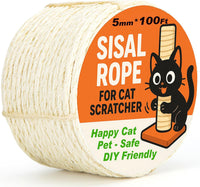 White Sisal Rope for Cat Tree and Scratching Post 5mm 1/5 Inch - White Φ5mm/0.2inch / 100FT