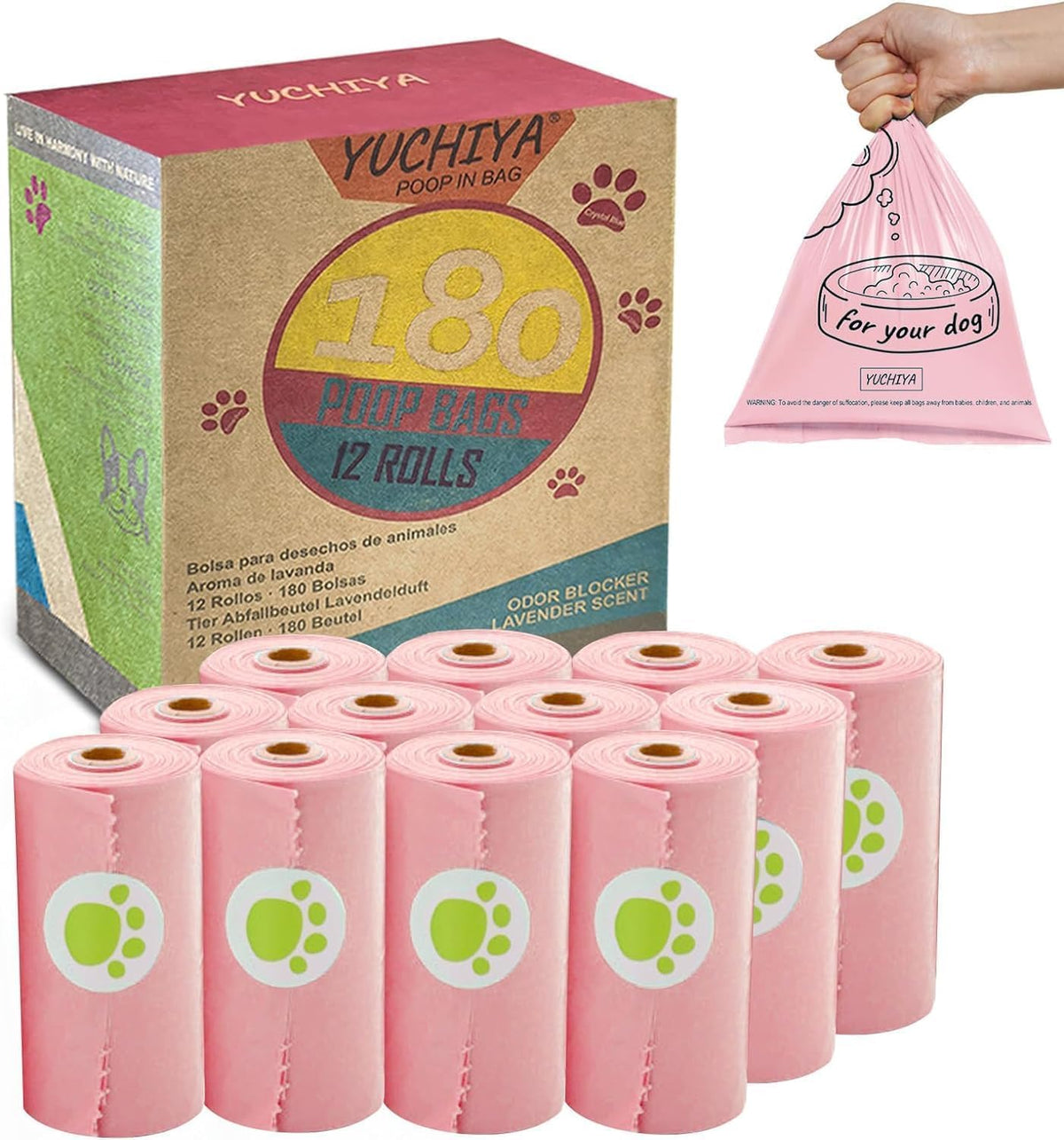 Dog Poop Bags Holder with LED Flashlight - Pink / 195 Count (Pack of 1) - image 4