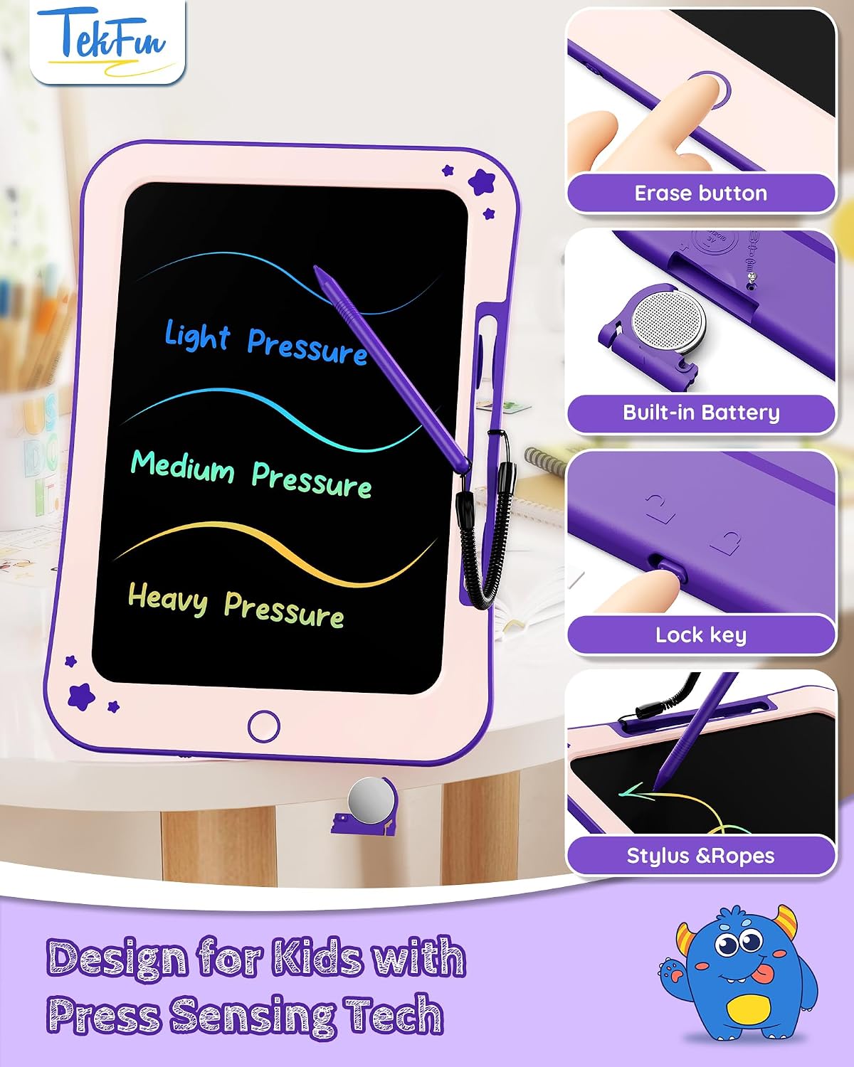 TEKFUN 2 Pack LCD Writing Tablet with Stylus - Purple / 10 inches - image 3