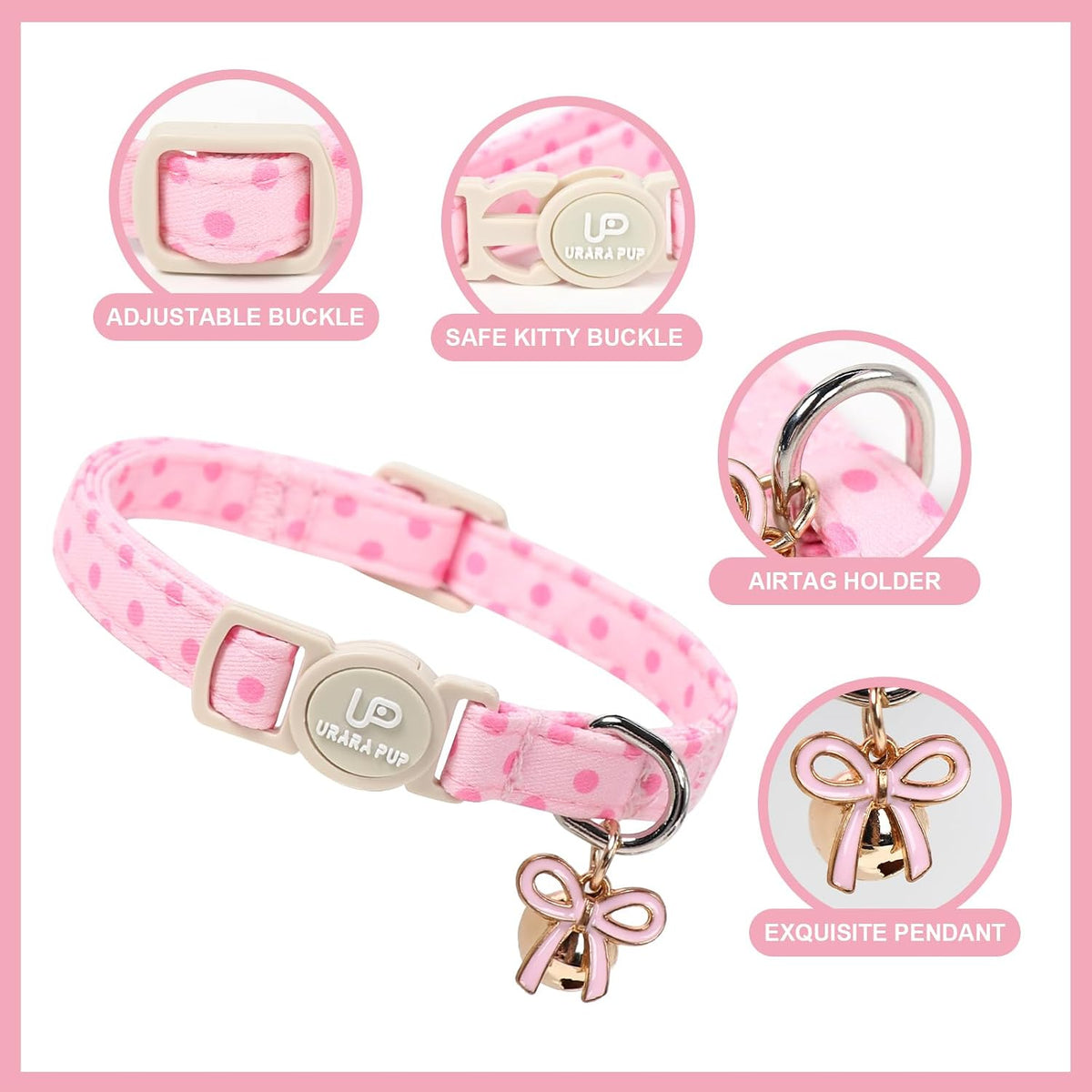 Halloween Cat Collar-2Pack Autumn Pumpkin Kitten Collars-Funny - Pink & Purple Black Polka - image 2