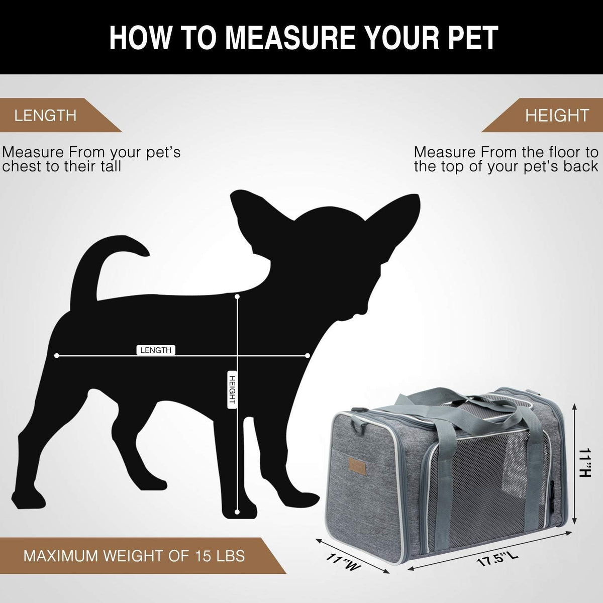 Cat Carrier, Portable Foldable Dog Pet Carrier - 17.5"L x 11.0"W x 11.0"H / Light Grey - image 2