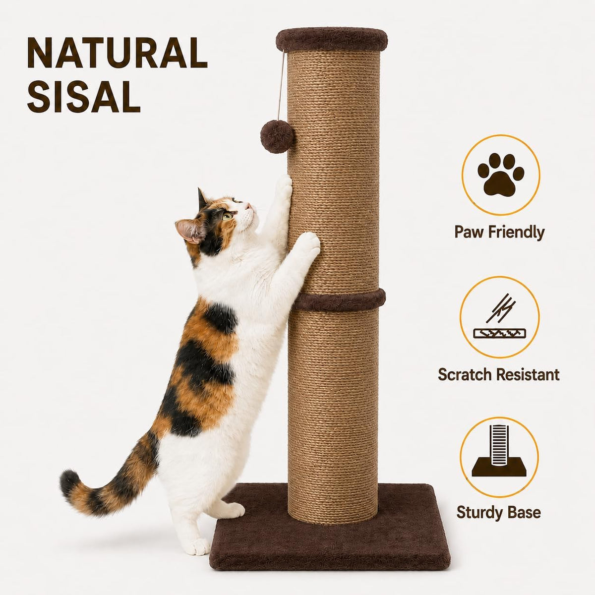PAWSCRAT 32-Inch Tall Cat Scratching Post, Sisal - X-Large / Chocolate Brown - image 3
