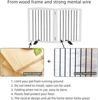 ZJSF Freestanding Foldable Indoor Dog Fence for Stairs Wood White Long Pet Gates for Dogs, Dog Gates for Hallways,Puppy Gates for House Support Feet Included 24 "Height-2 Panels